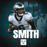 a football player named smith runs with a ball