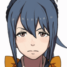 a close up of a person 's face with blue hair