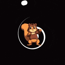 a cartoon squirrel is standing in a white circle on a black background