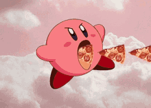 kirby pizza pizza lover eating cute