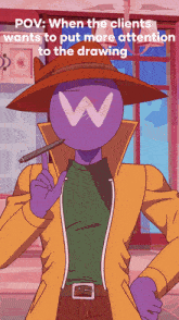 a cartoon of a man with a w on his head smoking a cigarette