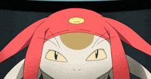 a close up of a cartoon character with a yellow face on his head