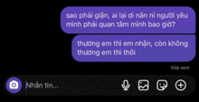 a purple text message with a camera icon and a microphone icon