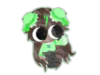 a cartoon drawing of a girl wearing a green hat and sunglasses