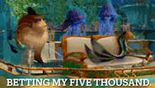 a cartoon of a fish sitting on a couch with the words " betting my five thousand " on the bottom