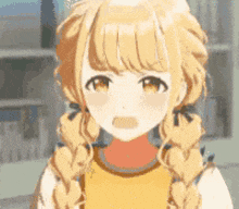 a close up of a girl with braids and a surprised look on her face