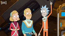 a cartoon character says i 'm in while standing next to another character