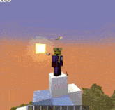 a minecraft character is wearing a crown and a sword .