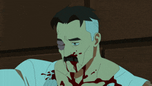 a cartoon of a man with blood coming out of his nose and the words " i miss temp " below him
