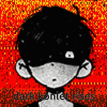 a pixel art drawing of a boy with the words dark konlet rises below him