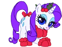 a pixel art drawing of a unicorn with a bow on its tail