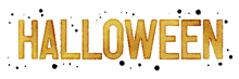 the word halloween is written in gold and black letters