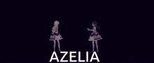 two anime girls are standing next to each other and the word azelia is on the bottom