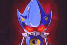 a close up of a cartoon character with red eyes and a red background .