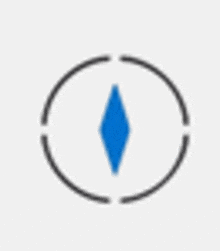a compass icon with a blue diamond in the center of a circle .