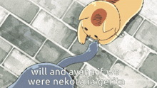 a cartoon of two cats looking at each other with the words will and ayana if we were nekotalia gerita