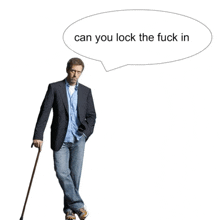 a man with a cane has a speech bubble that says " can you lock the fuck in "
