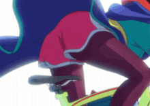 a cartoon character is riding a bike with a blue cape on