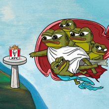 a cartoon of frogs and a kfc bucket