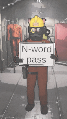 a cartoon character is holding up a sign that says n-word pass
