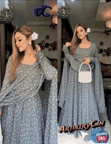 Georgette Gown Printed Gown GIF - Georgette Gown Printed Gown Readymade Gown GIFs