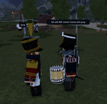 a screenshot of a video game shows two soldiers standing next to each other with fish ch33ks written on the bottom right