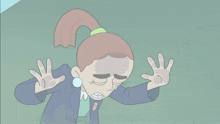 a cartoon drawing of a girl with a ponytail making a funny face