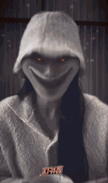 a woman wearing a white hat has a smiley face on her face and the word shell is on the bottom right