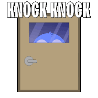 a cartoon drawing of a door with the words knock knock on it