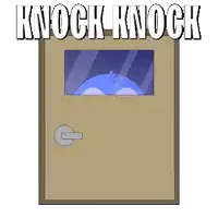 a cartoon drawing of a door with the words knock knock on it