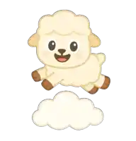 a cartoon sheep is jumping in the air above a cloud