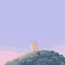 a cartoon cat is standing on top of a hill