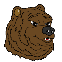 a cartoon drawing of a bear 's head with an angry look on his face