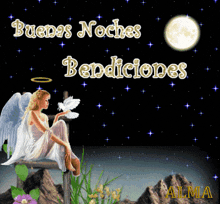 a picture of an angel with the words buenas noches bendiciones written on it
