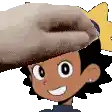 a cartoon character is wearing a hat with a donut in it .