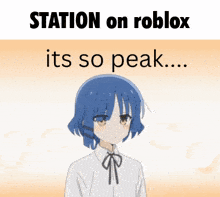 a cartoon of a girl covering her nose with her hand and the words station on roblox