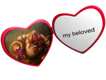 a heart shaped mirror with a picture of a bearded man and the words " my beloved " on it