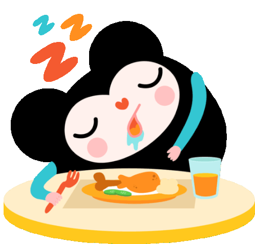 Cute Critter Sleeping Over His Plate Of Food Sticker - We Lovea Holiday Food Coma Sleepy Stickers