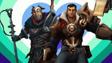 two video game characters standing next to each other in front of a heart