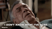 an older man laying on a couch with the words i don t know what i 've done above him
