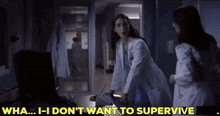 a woman in a lab coat is talking to another woman in a hospital room while another woman looks on .