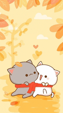 a couple of cartoon cats are hugging each other