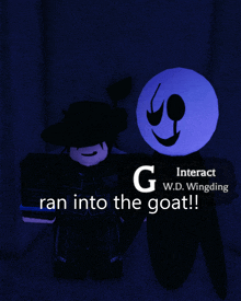 a poster that says interact ran into the goat with two cartoon characters