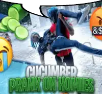 a man is carrying another man on his back with the words cucumber prank on homies