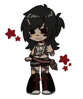 a cartoon of a girl with black hair and a skull necklace
