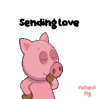 a cartoon pig blowing a kiss with the words " sending love " behind it