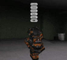 a video game character is standing in a dark room and says cuatro
