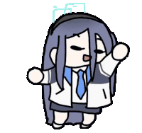 a cartoon drawing of a girl with long black hair wearing headphones and a tie