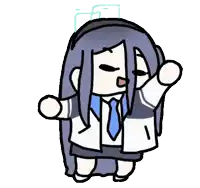 a cartoon drawing of a girl with long black hair wearing headphones and a tie