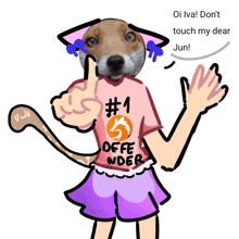 a drawing of a dog with a # 1 offe nder shirt